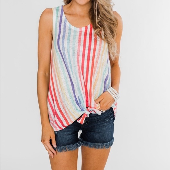 Walking on Sunshine Tie Tank Top - Rainbow Stripe - Picture 7 of 9